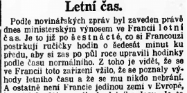 Poznámka o letním čase z roku 1931 (Národní listy 17. duben 1931)