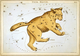Obrázek souhvězdí Velká medvědice z hvězdného atlasu Urania's Mirror z roku 1824.