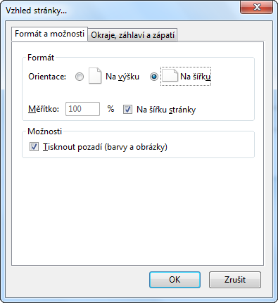 Okno Vzhled stránky, panel Formát a možnosti pro prohlížeč Firefox